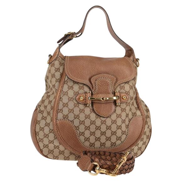 GUCCI GG Canvas Horse Bit Hand Bag Gold Beige - Picture 1 of 16